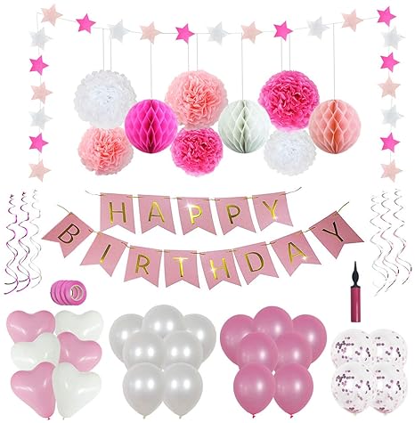 Happy Moment decoration Geburtstagsdeko Mädchen, Geburtstag Party Dekorationen Set für Mädche /Frauen, Happy Birthday Girland