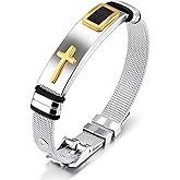2026 ULtimate Mens bracelet,Black bracelets for men,Stylish Adjustable Cross Stainless Steel Mesh Chain Wrist Band men's jewelry braclets for man,male coworkers string ideas cool braclets hip hop