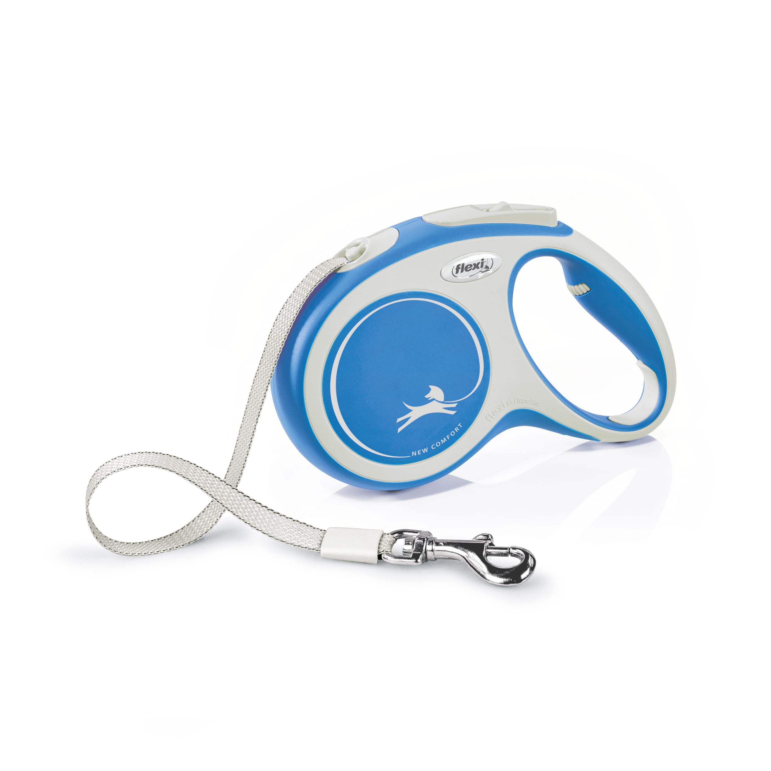 FLEXI New Comfort Tape Retractable Dog Leashes for Medium Dogs Upto 55 lbs. – 16 ft., Blue | Tangle Free Pet Walking Leash with One-Handed Brake, Pause, Lock|German Quality Product