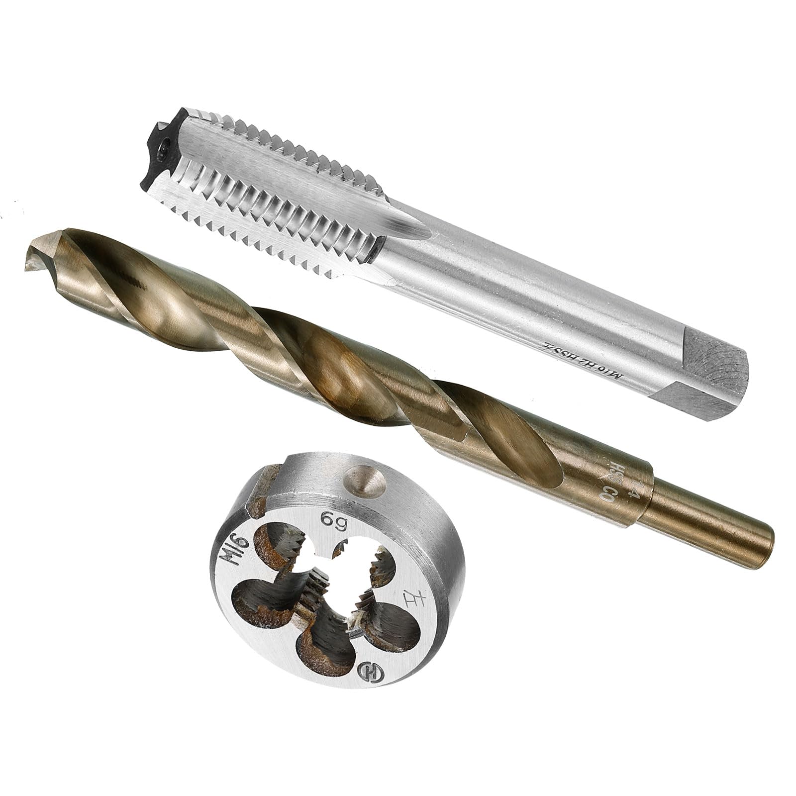 CoCud Metric Tap and Die and Drill Bit Set, M16 x 2 Tap & Die Thread 14mm Drill Diameter, Left Hand Machine Screw Tap Tool Kit - (Applications: for Threading Tapping Repair)