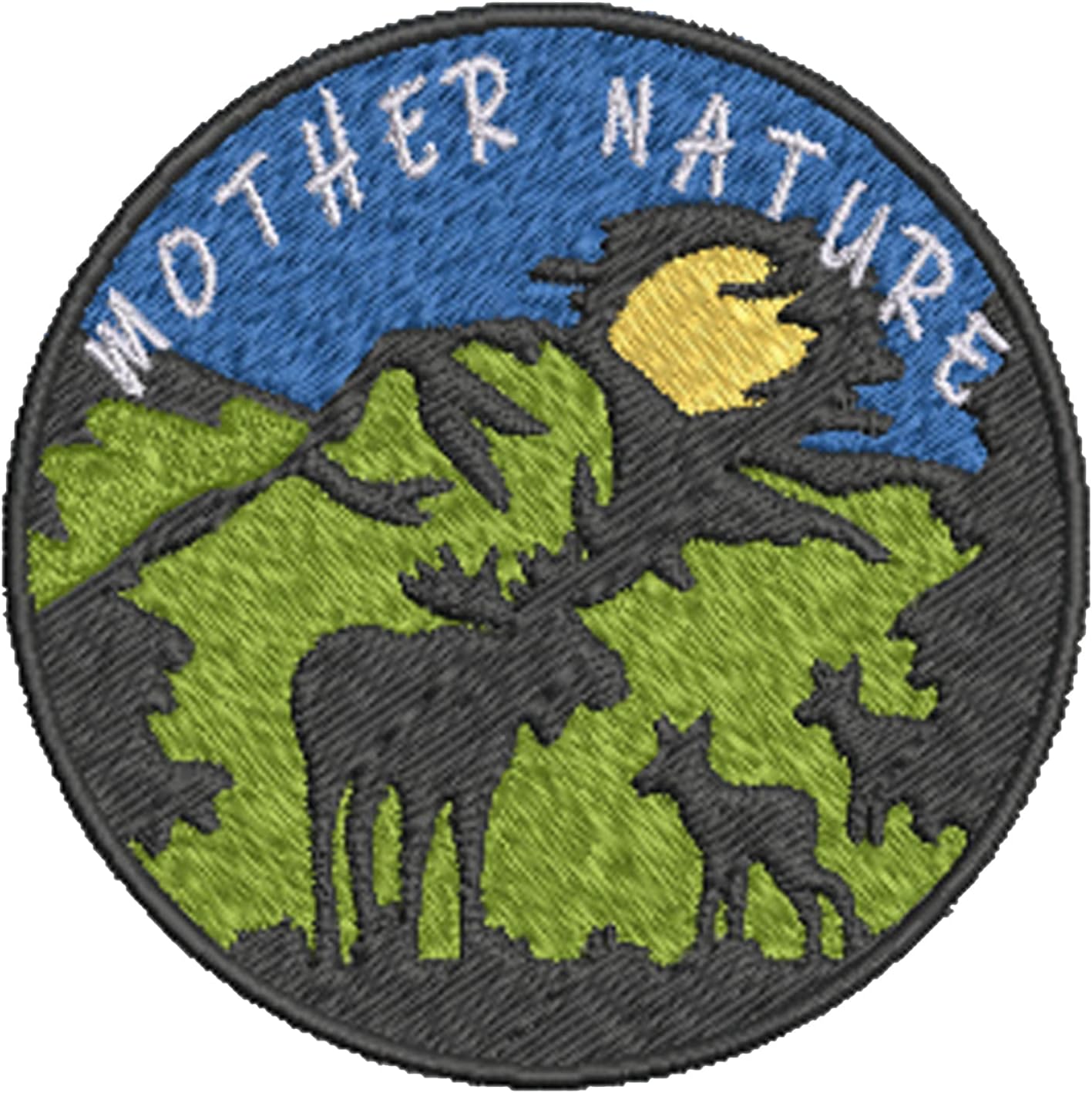 Mixed Media - Mother Nature Mountains Forest Sun Moose Patch Embroidered 3