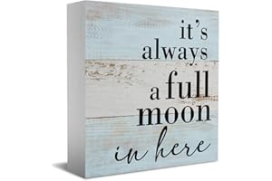 HTBIG Funny Bathroom Sign Bathroom Decor Desk Decor Wooden Box Sign Rustic Wood Block Plaque Box Sign for Home Farmhouse Office Restroom Toilet Shelf Table Decoration It's Always a Full Moon in Here Sign