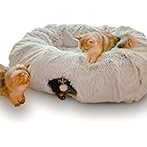 XxingSheep Extra Large Cat Tunnel Bed for Indoor Cats Peekaboo Cat Cave Donut with Center Mat