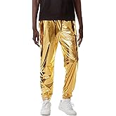ZEROYAA Mens Metallic Shiny Sweatpants Disco Party Elastic Trousers