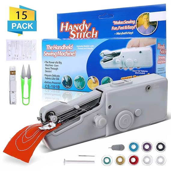 Mini Handheld Sewing Machine, LIUMY 15 Pcs Portable Sewing Machine, Mini Cordless