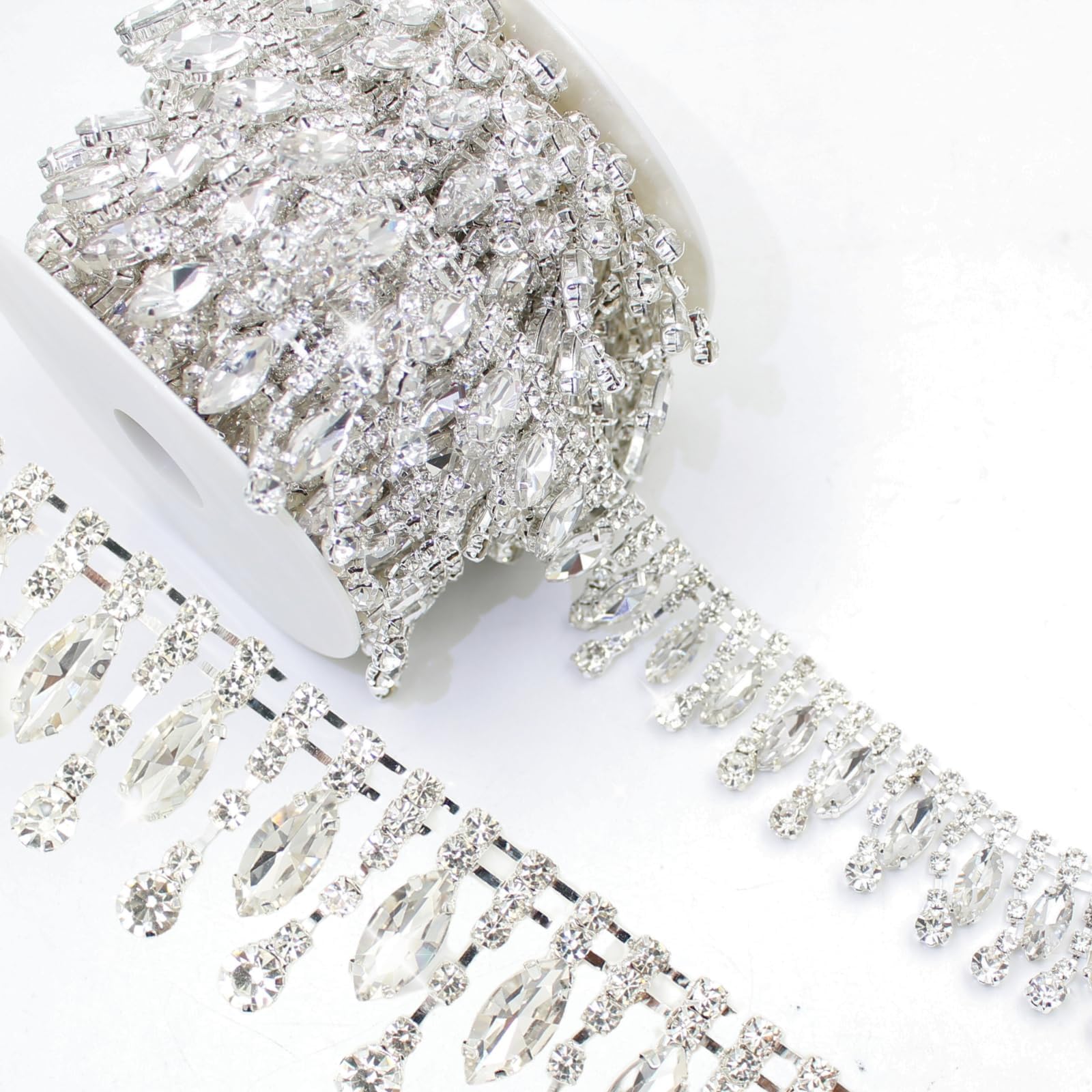 Photo 1 of PEARLY JUN 1 Yard Rhinestone Trim Chain Sliver Applique Stringing Ribbon DIY Jewelry Wedding Party Bracelets Craft Bridal Bouquets Embellishment Accessories