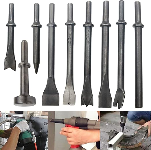 Doehetzelf 5 Pc 7" Air Hammer Punch Chipping Chisel Set Extra Long Air Hammer Chisels Hamers