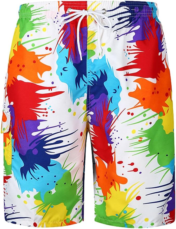 Mens Surf Boardshorts Drawstring Funky Printed Beach Shorts Swimming Trunks