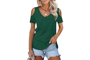 Amoretu Womens Short/Long Sleeve Cold Shoulder Basic Tee Tops Shirts