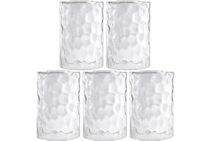 Rivqahra Glass Lamp Shade Replacement Globe & Cover for Light Fixture, 6-1/16" Height 4-1/16" Diameter, 1-5/8 inch Fitter, 5 Pack Clear Hammered Water Ripple Cylinder Glass Shade