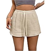 RoseSeek Women's Elastic High Waisted Track Shorts Casual Wide Leg Textured Drawstring Mini Shorts