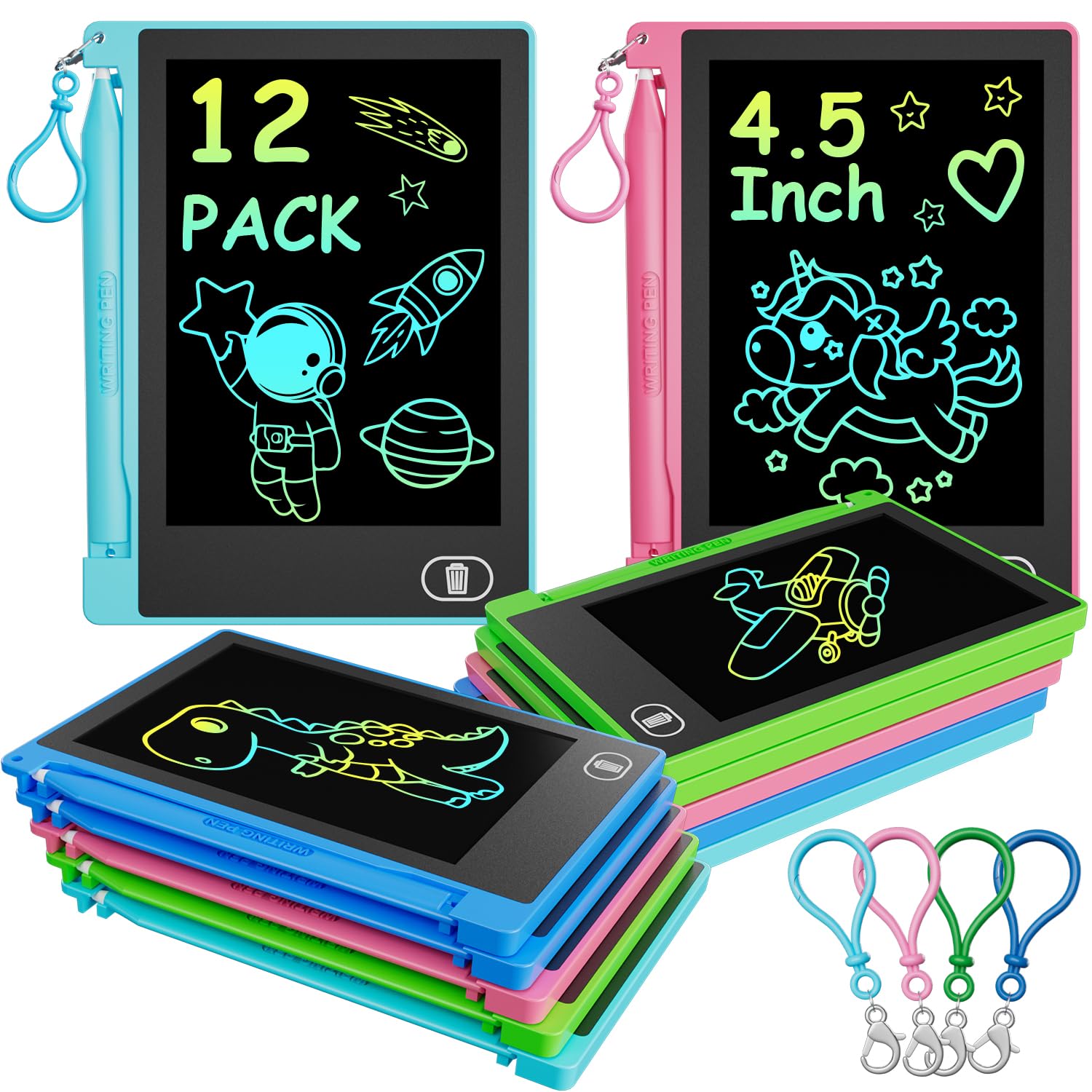 Electight 12PCS Drawing Tablet for Kids, Colorful LCD Writing Board Toys for Boys Girls 3 4 5 6 Years Old Toddlers, Bundles of Erasable Board Gifts for Party Birthday Christma