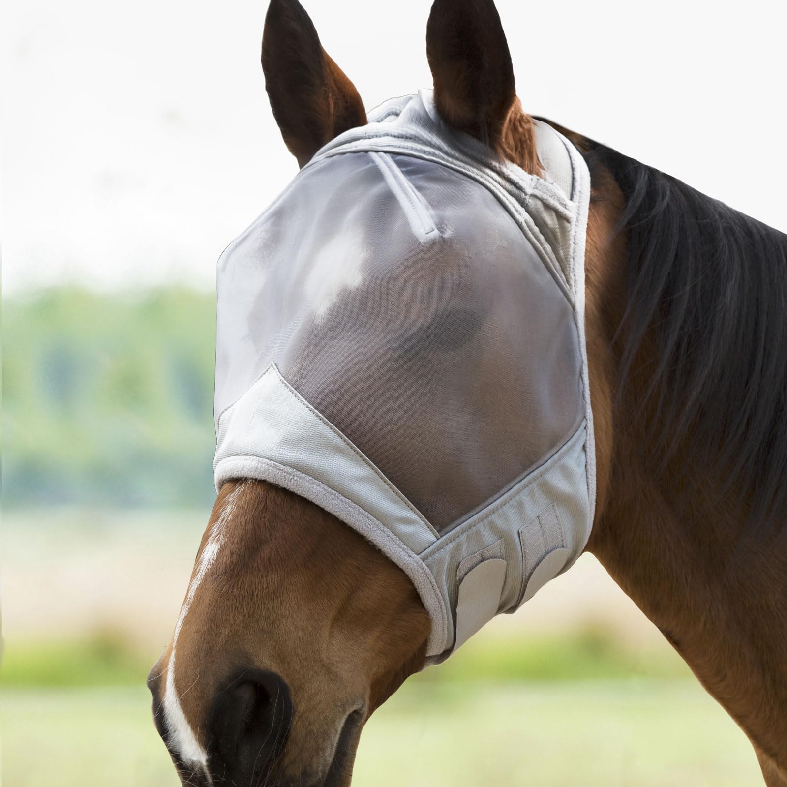Harrison Howard CareMaster Thick Fleece Padding Translucent Fine Mesh Horse Fly Mask Standard Moonlight Silver Medium Cob