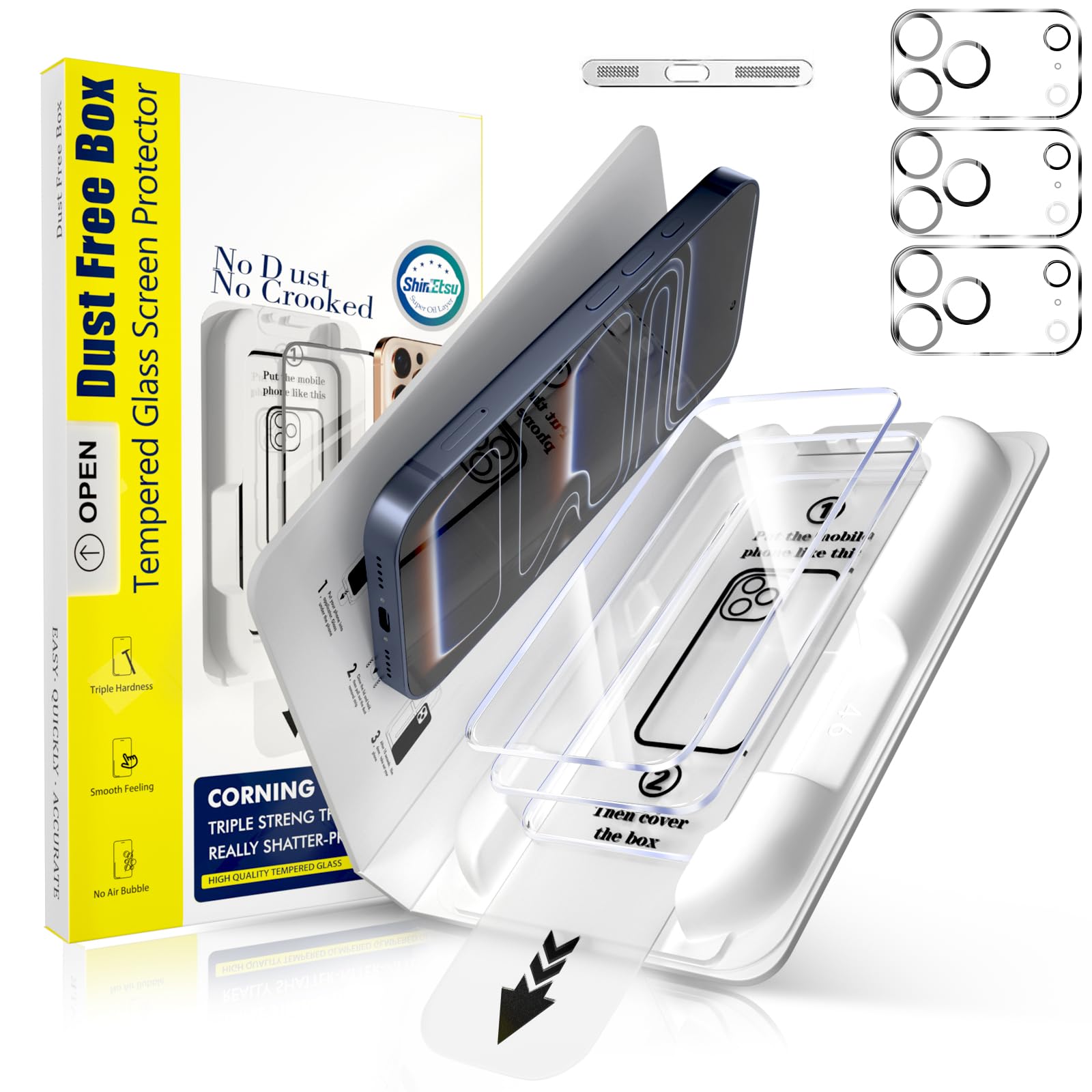 Photo 1 of [3+3 Pack] Screen Protector Compatible with iP 17 Pro Max & Camera Lens Protector | HD Clear | 9H Tempered Glass | Shatterproof | Scratch Resistant | Auto Dust-Elimination | Bubble Free |