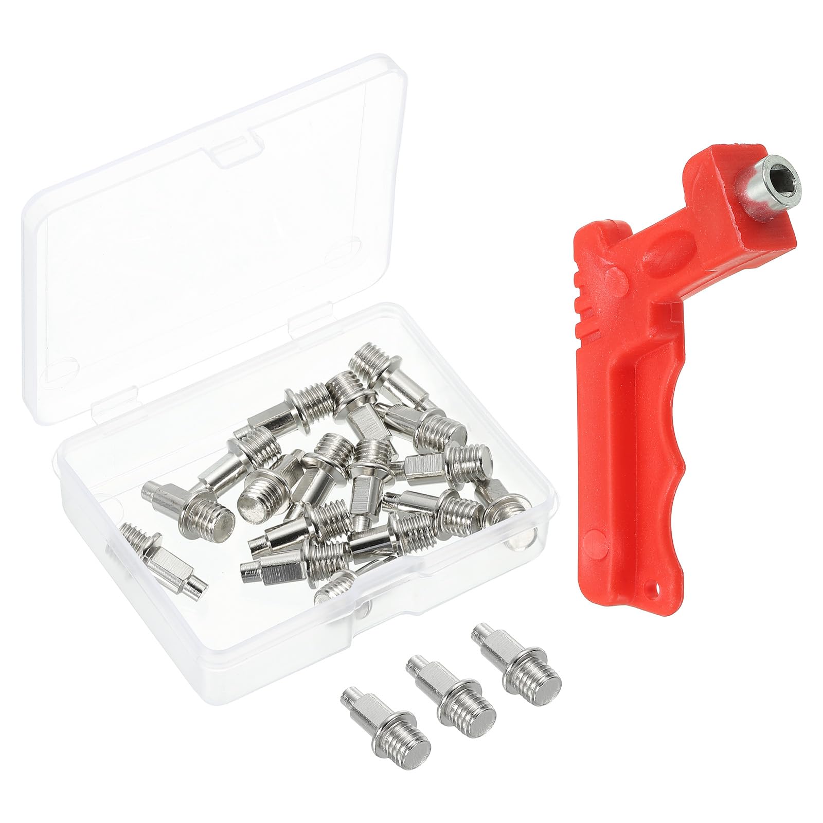 PATIKIL Track Spikes,16 Pack Steel High Jump Spikes Replacement Track and Field Running Spikes Cleats with Spike Wrench for Plastic Track Short Running Jumping Sprint Sports, Silver