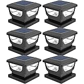 Solar Post Cap Lights for 3x3 Metal Posts & 4x4 Wood Fence, 6 Pack - IP65 Waterproof, Bright 120 Lumen 6500K Cool White Deck 
