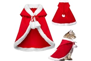 ONCOFAN Cat Christmas Cape, Dog Soft Thick Xmas Cloak with Hat, Pets Christmas Costume Dogs Cats Santa Claus Outfits for Goose Rabbit