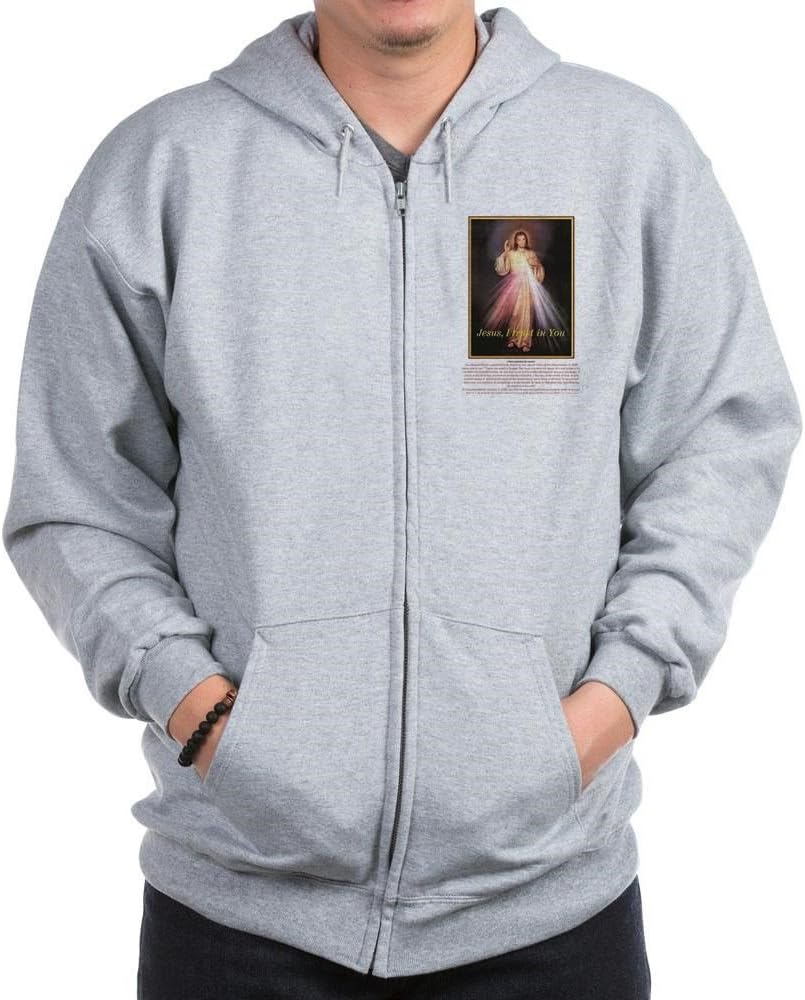 THE DIVINE MERCY "BLESSED VIRGIN GAVE US A SAVIOR" LEFT CHEST ZIPPER HOODIE