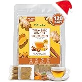 Premium Turmeric Ginger Cinnamon Tea Bags, 120 Tea Bags 100% Natural Hand-made Blend Ginger Turmeric Herbal Tea, Cleaning Energy Support Intestinal & lmmune Health