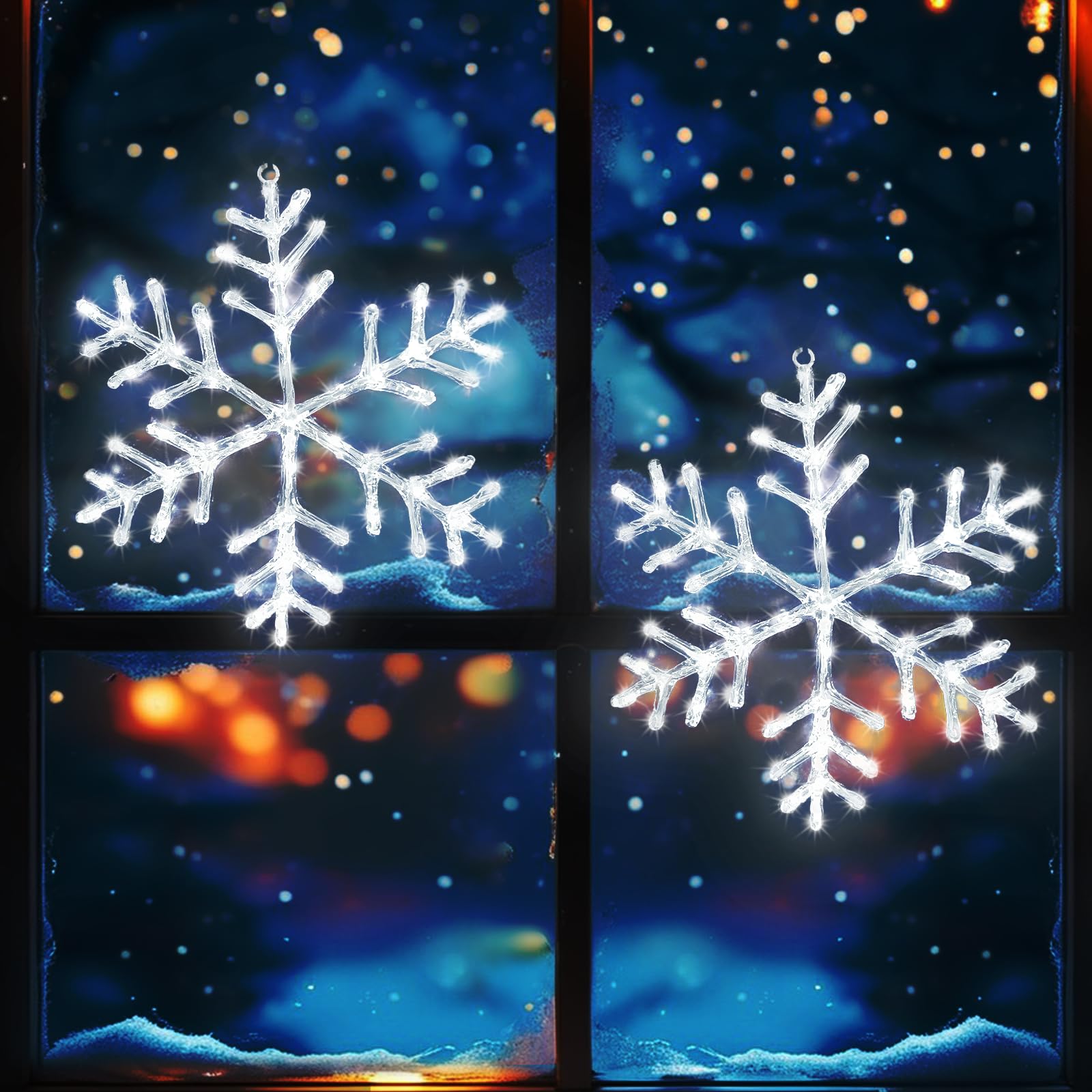 Photo 1 of 2 Pack Christmas Window Lights Snowflake Decorations, Snowflake Lights with 8 Lighting Modes for Holiday Indoor and Outdoor Wall Door Glass Decoration(White)
