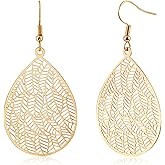 Teppdfann Gold Teardrop Drop Dangle Earrings Leaf Earrings for Women Trendy Filigree Hanging Earrings for Gift