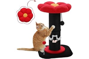 PEQULTI Flower Cat Scratching Post, Gothic Cat Tree, Tall Cat Scratcher for Indoor Cats with Super Thick Scratching Post [Dia=5.5''], Removable Flower Cat Bed, Cat Scratch Post with Spring Ball, Black
