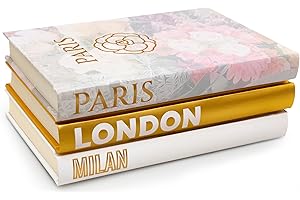 CARA & COLORS Decorative Books for Home - Shelf Decor Accents - Set of 3 - Modern Hardcover Book Stack - Matte Gold Coffee & Entry Table Decoration - Contemporary Display - Fashion Designer Dresser Aestethics