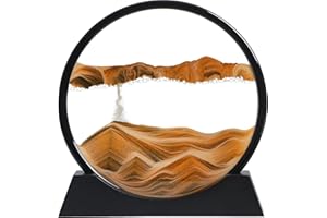 KPNUWN Moving Sand Art Liquid Motion, 3D Deep Sea Sandscape Color Quicksand Decor, Round Glass Moving Sand Art Picture Relaxing Desktop Home Office Work Decor (Orange, 12 inch)