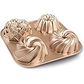 Baker's Secret Nonstick Fluted Cake Pan, Heavy Duty Die Cast Aluminum Fluted Cake Baking Pans, 2 Layers Non-stick Coating For Easy Release - The Cast Aluminum Collection (4mini Loves)