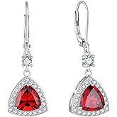 Inpasne Dangle Drop Earrings for Women 925 Sterling Silver Triangle Halo Leverback Earrings with Birthstone Jewelry for Her