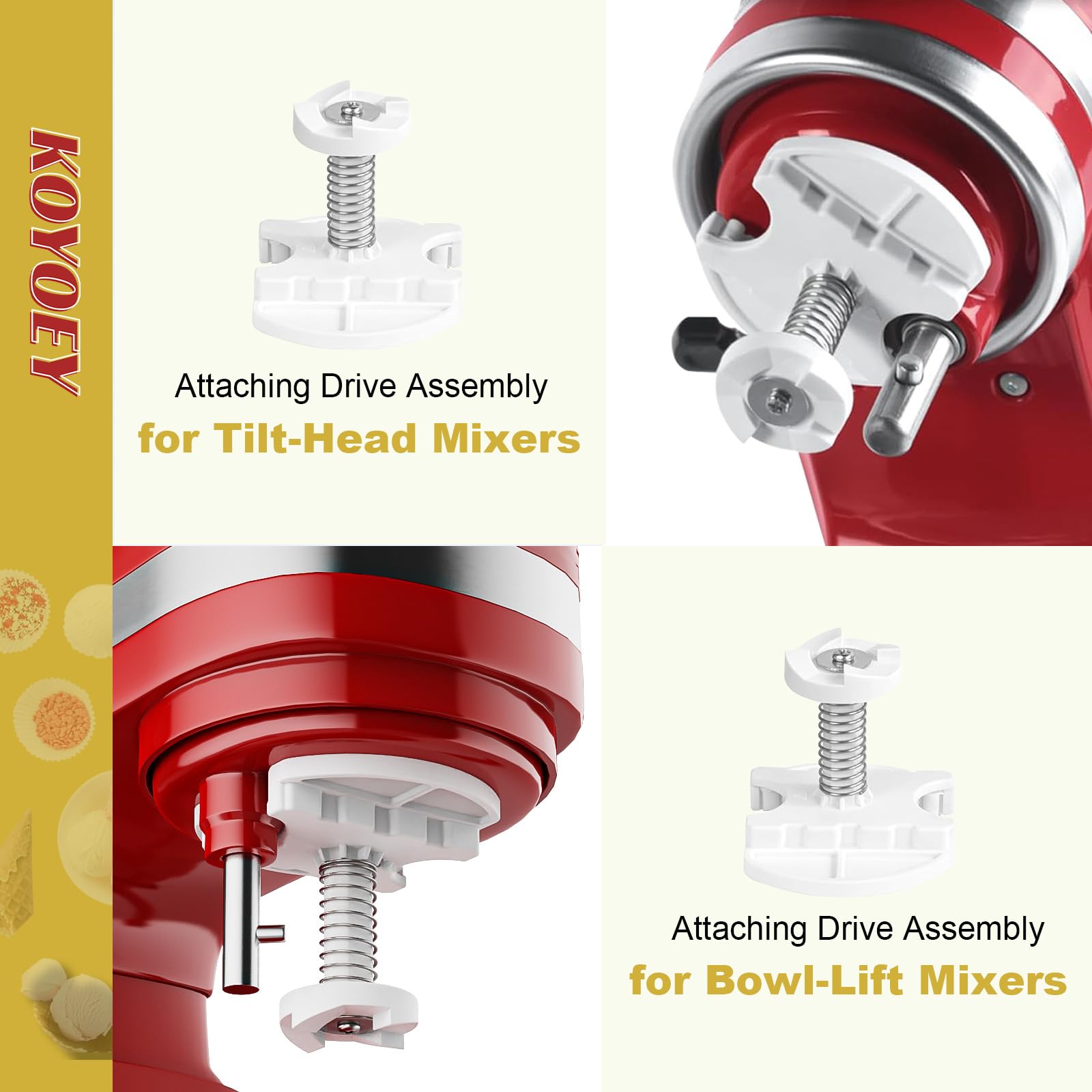 Ice Cream Maker Attachment for Kitchenaid,Fits KitchenAid 4.5-5QT/5.5-6 Quart Stand Mixers Accessories and Attachments,2 Quart Ice Cream Makers of Frozen Yogurt and Sorbet by KOYOEY