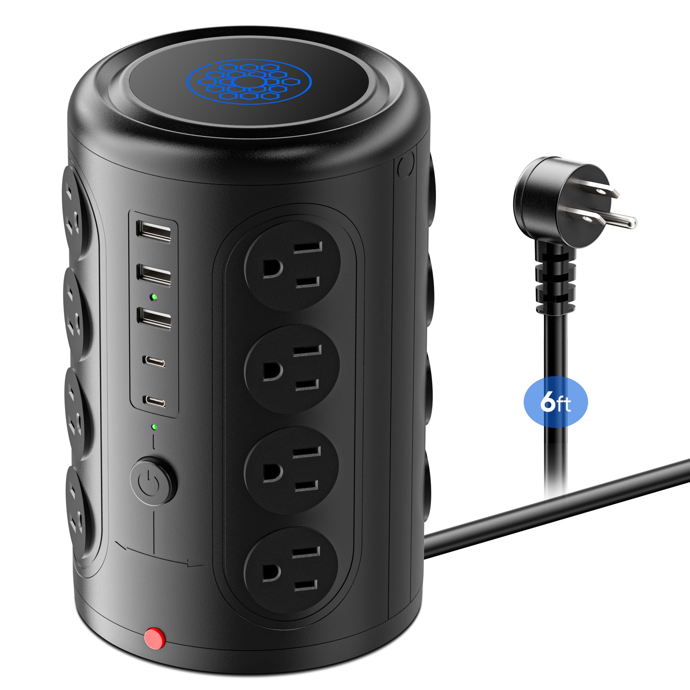 Photo 1 of Heavy Duty Power Strip Tower with 16 Outlets and 5 USB Ports (2 USB-C), TenTrend 1500J Surge Protector with Multiple Outlets, 6 FT Extention Cord for Home Office Desk, Dorm Room Essentials Black