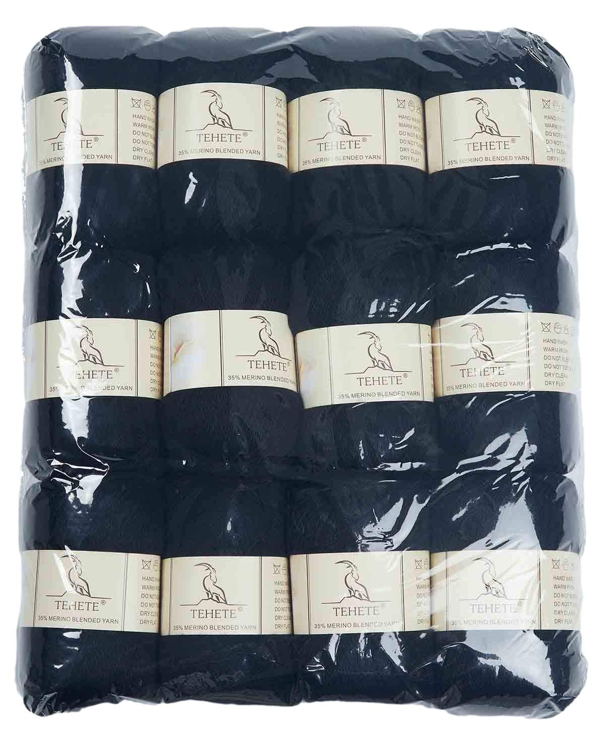 TEHETE Merino Wool Yarn for Knitting and Crochet 35% Merino Blended Yarn (Black, 12 Balls Pack)