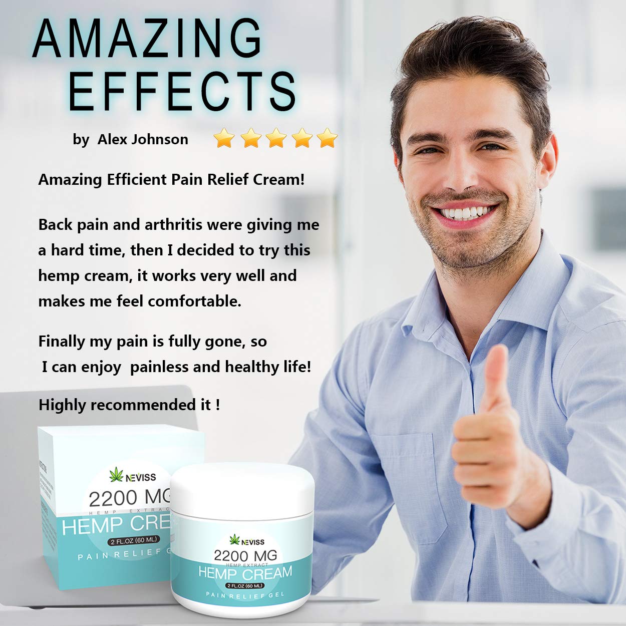 Pain Relief Hemp Cream 2200 MG, Natural Hemp Herbal Extract Cream for Neck Knee Joint Back Ankle Nerves Pain, Premium Hemp Cream for Inflammation & Sore Muscles - Made in USA