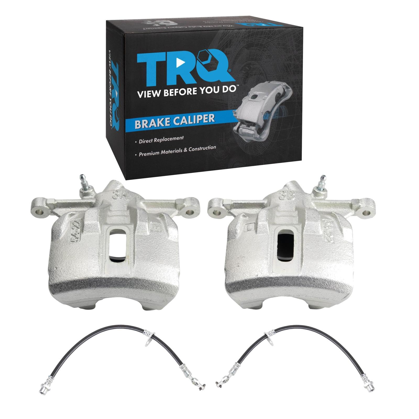TRQ Front Brake Caliper Set Zinc Coated Brackets Hoses Compatible with 1993-1997 Geo Prizm 1995-1997 Toyota Corolla