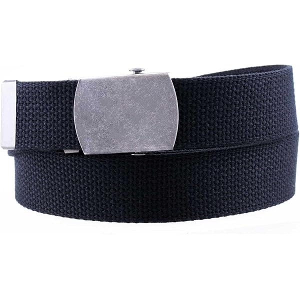 Classic Silver Military Slider Buckle With Canvas Belt - Adjustable Web Belt, Size XX-Large, Checkered Pattern
