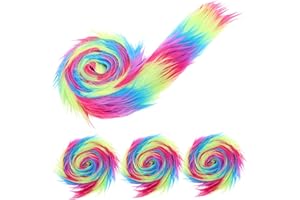 Hohopeti 4pcs Rainbow Shaggy Faux Fur Fabric Strips Precut Craft Trim for DIY Masks Gnomes Beards Seat