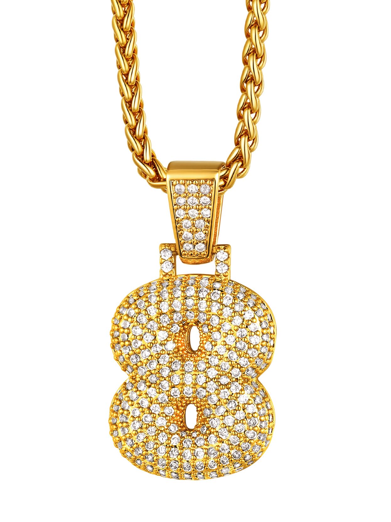 Richsteel Gold Jewellery Number 8 Hip Hop Pendant for Men Boys Rapper Bubble Necklace