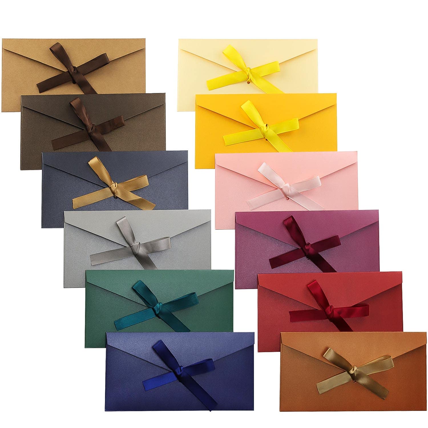 TYFYH 24 Pcs Colourful Envelopes, Kraft Envelopes, Gift Card Envelope with Ribbons for Gift Card Wedding Birthday Party Thanksgiving Festivals(12 Colour)