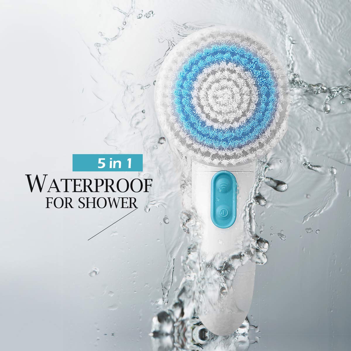 【New Version】ETEREAUTY Facial Brush Waterproof Body Facial Cleansing Brush Spin Brush for Deep Cleansing, Gentle Exfoliating and Removing Blackhead with 5 Brush Heads: Beauty