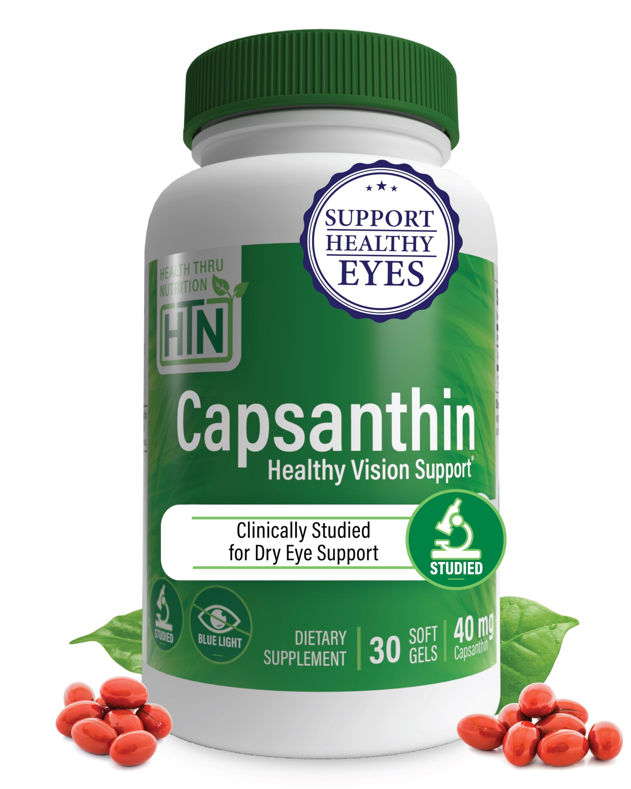 Health Thru Nutrition Capsanthin 40mg - Ultimate Eye Supplement | Healthy Vision Support & Blue Light Protection Dry Eye Relief as CapsiClear Derived from Capsicum Annuum | Pack of 30