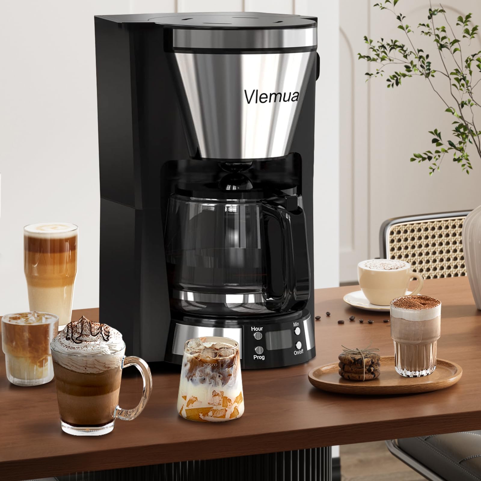 Photo 1 of QIAYA 10-Cup Electric Programmable Coffee Maker, Automatic Drip Black Cafe-Maker with Timer, Auto Shut Off/Smart Anti-Drip System/Keep-warm Plate