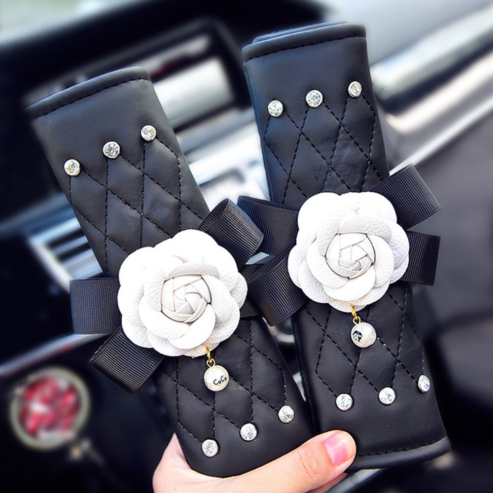 Inebiz Beautiful Camellia Leather Car Seat Belt Cover Pads