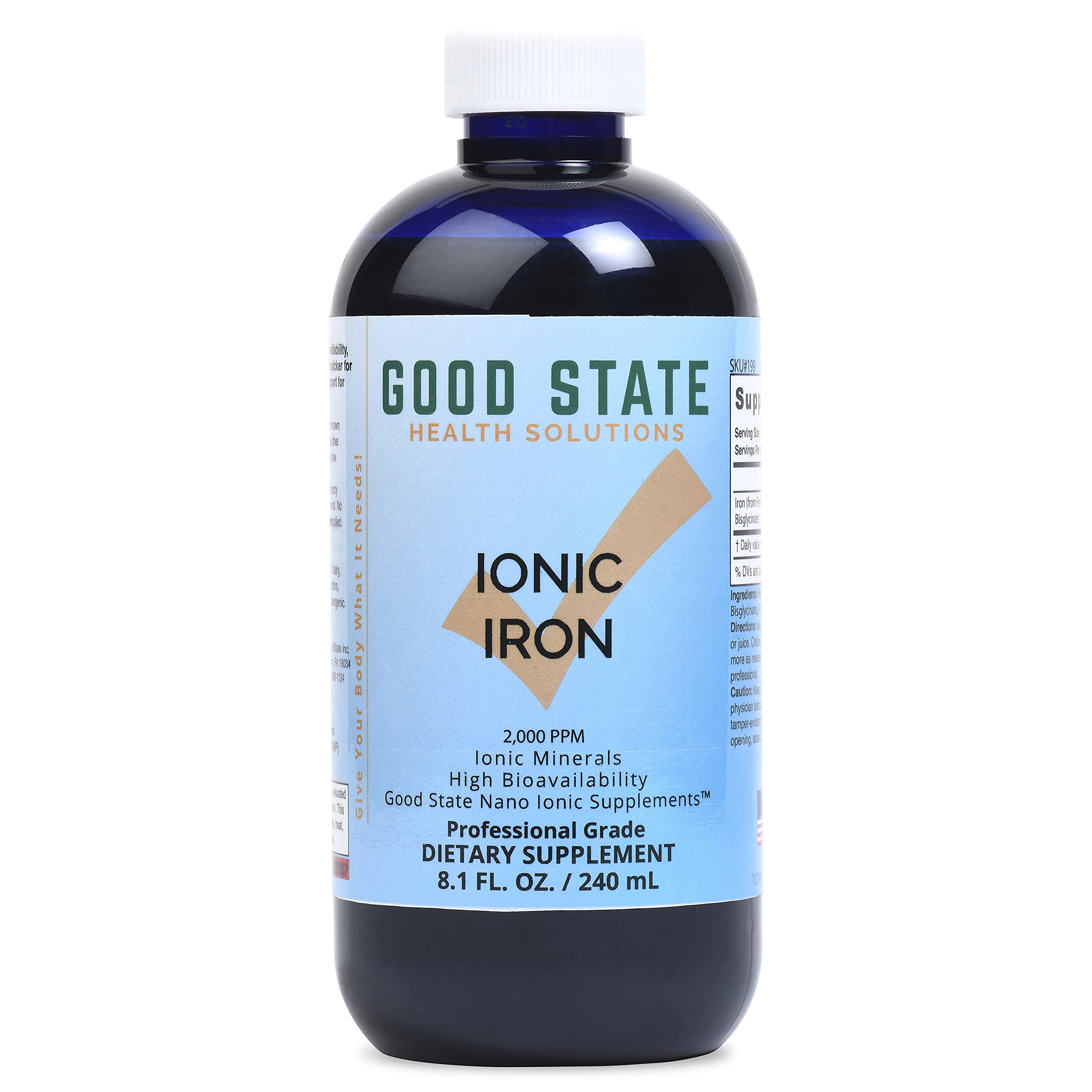 Good State | Ionic Iron | Natural | Nano Sized Mineral Technology | Professional Grade | Supports Healthy Heart, Skin & Bones | 48 Servings at 10 mg, Plus 2 mg Fulvic Acid | 8 Fl oz Bottle