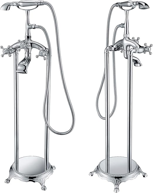 3 Handle Bathtub Faucet Filler With Hand Shower In Polished Chrome