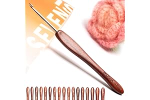 SEVENSUN Mimosa 3.5mm Single Crochet Hook, Available in 0.6mm-6.5mm, Ergonomic Hand Polished Stainless Steel Inline Pointy Wood Handle Crochet Hook for Arthritic Hands, Mother's Day Gifts for Mom