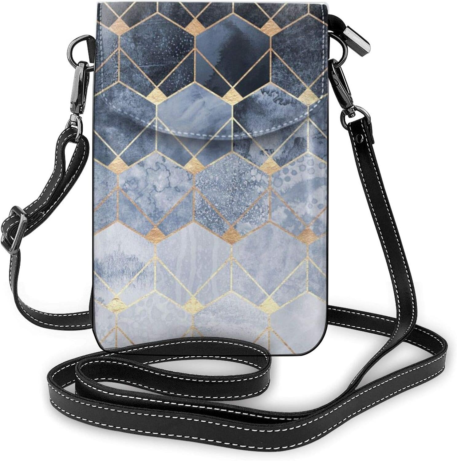 Crossbody Cell Phone Purse Blue Hexagons And Diamonds Small Crossbody