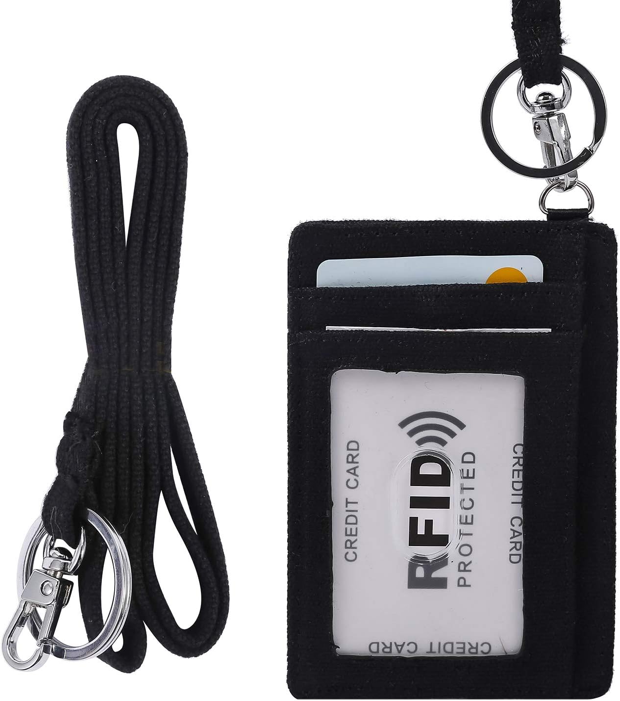 Badge Holder with Lanyard, Printed ID Card Holder Wallet with 1 Clear ID Window, 6 Credit Card Slot
