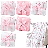 Buryeah 6 Pcs Pink Bow Throw Blanket Coquette Pink and White Preppy Sleepover Blanket 40"x 60" Flannel Soft Decor Lightweight Aesthetic Plush Room Decor for Sofa Couch Travel Bed Christmas Decoration