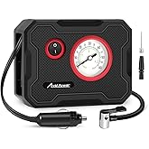 AVID POWER 12V Tire Inflator Portable Air Compressor, Portable Car Air Pump w/Display Gauge and LED Light, Air Pump for Car Tires, Bike, Motorcycle, Compact, Lightweight (Red)